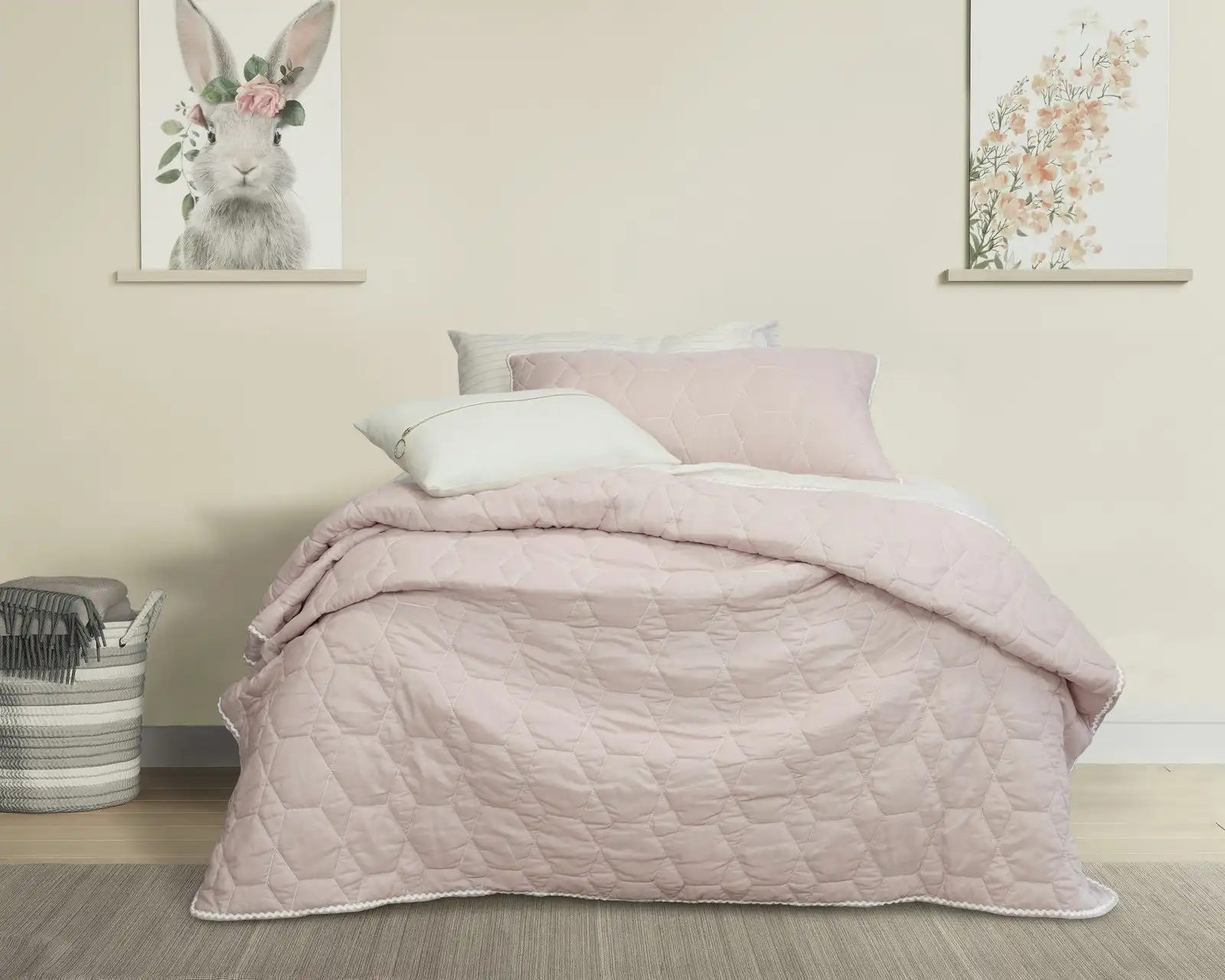 Jelly Bean Kids Bolston Single/Double Bed Coverlet Set w/ Pillowcase Pale Pink