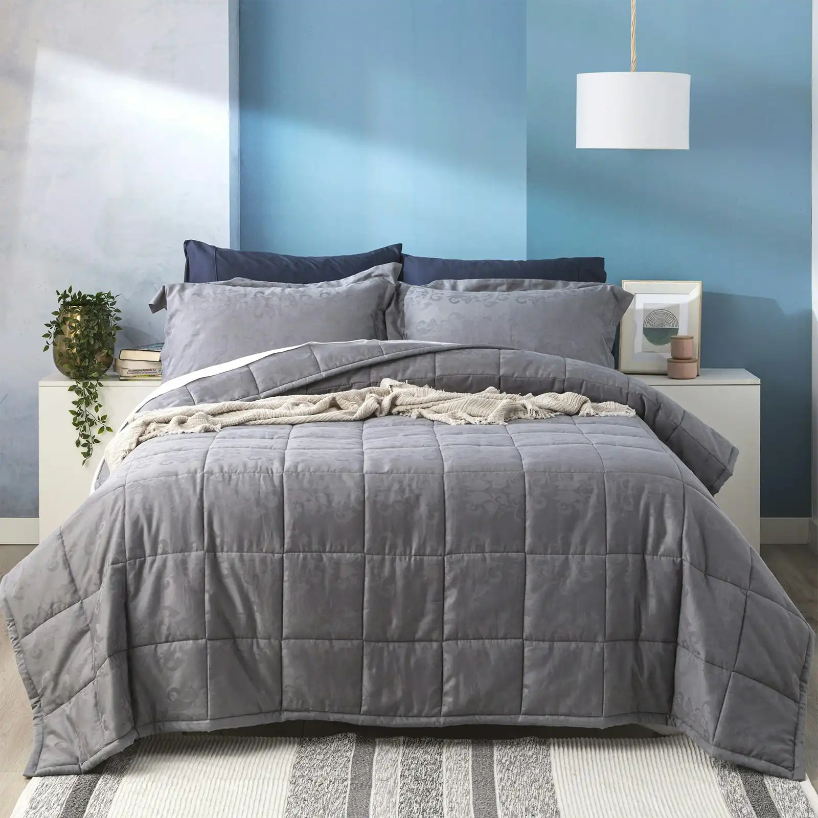 Ddecor Home Paisley King Bed Comforter Set 500TC Cotton Jacquard Bedding Slate