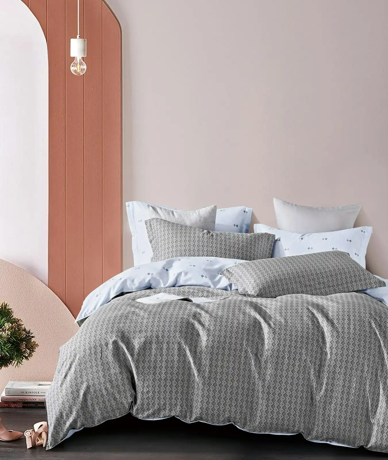 Ardor Samm Queen Bed Cotton Quilt Cover Home Bedding w/ 2x Pillowcases Set Grey