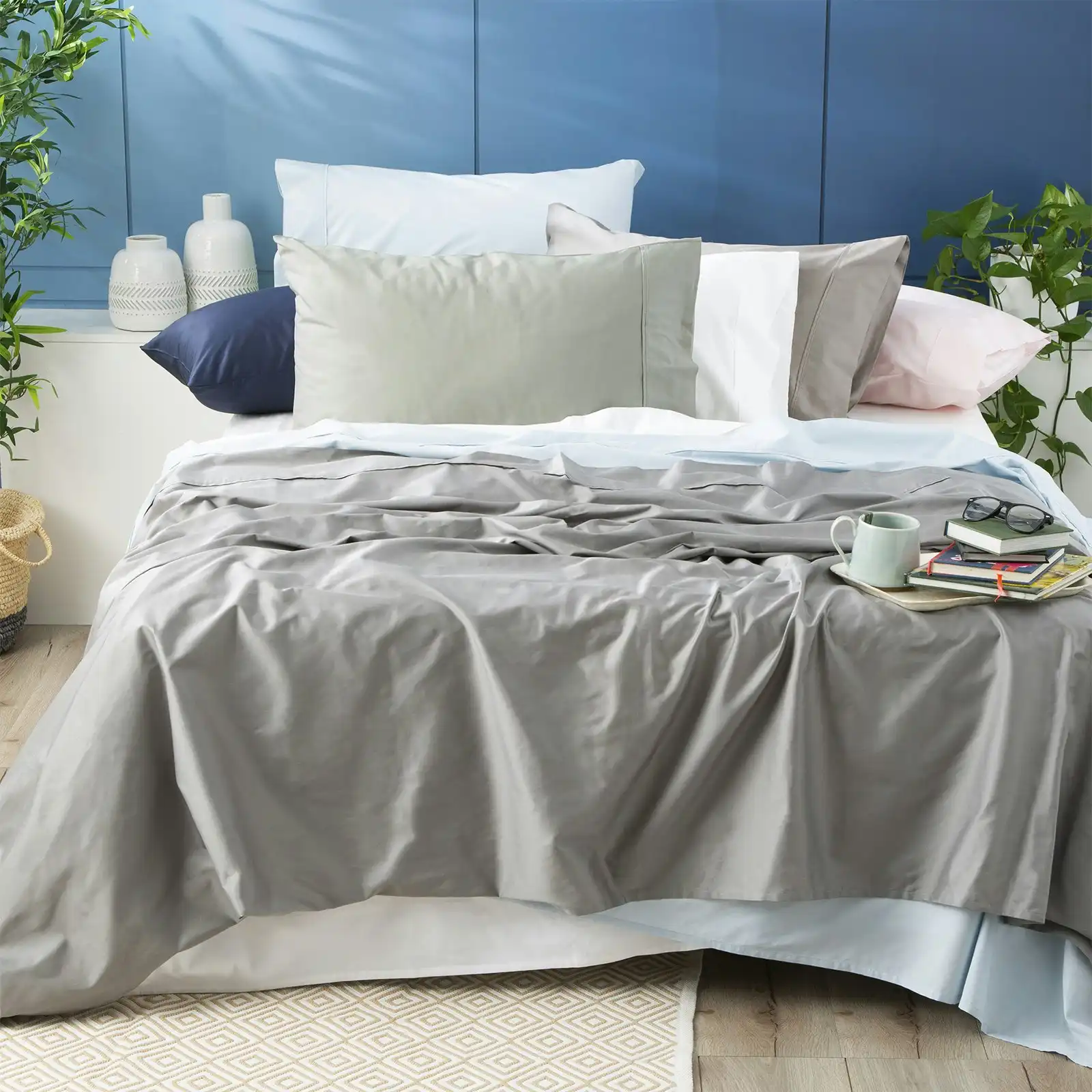 Park Avenue Double Bed Sheet/Pillowcases Set 500TC Bamboo Cotton Bedding Pewter