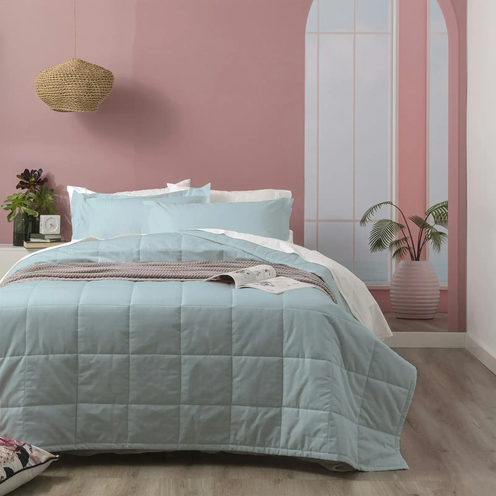 Ddecor Home Sofia King Bed Comforter Set 500TC Soft Cotton Jacquard Bedding Sky