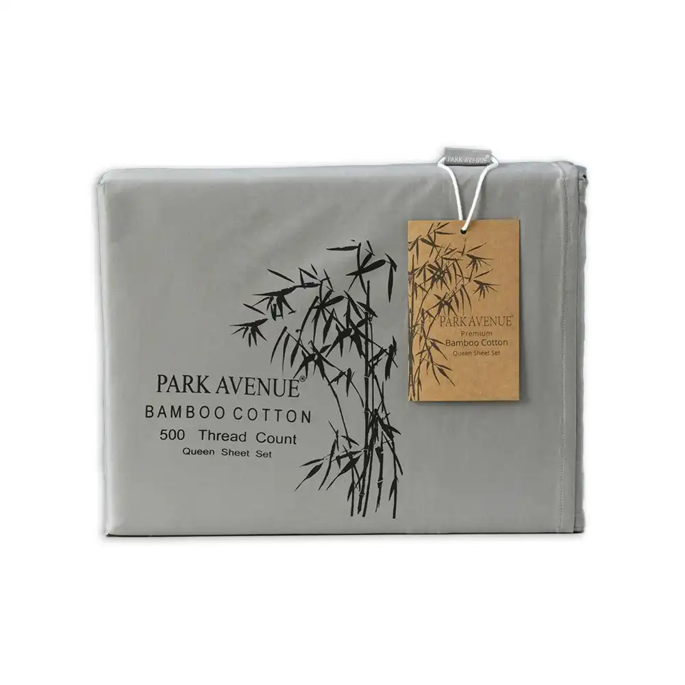 Park Avenue Super King Bed Sheet/Pillowcases Set 500TC Bamboo Cotton Charcoal