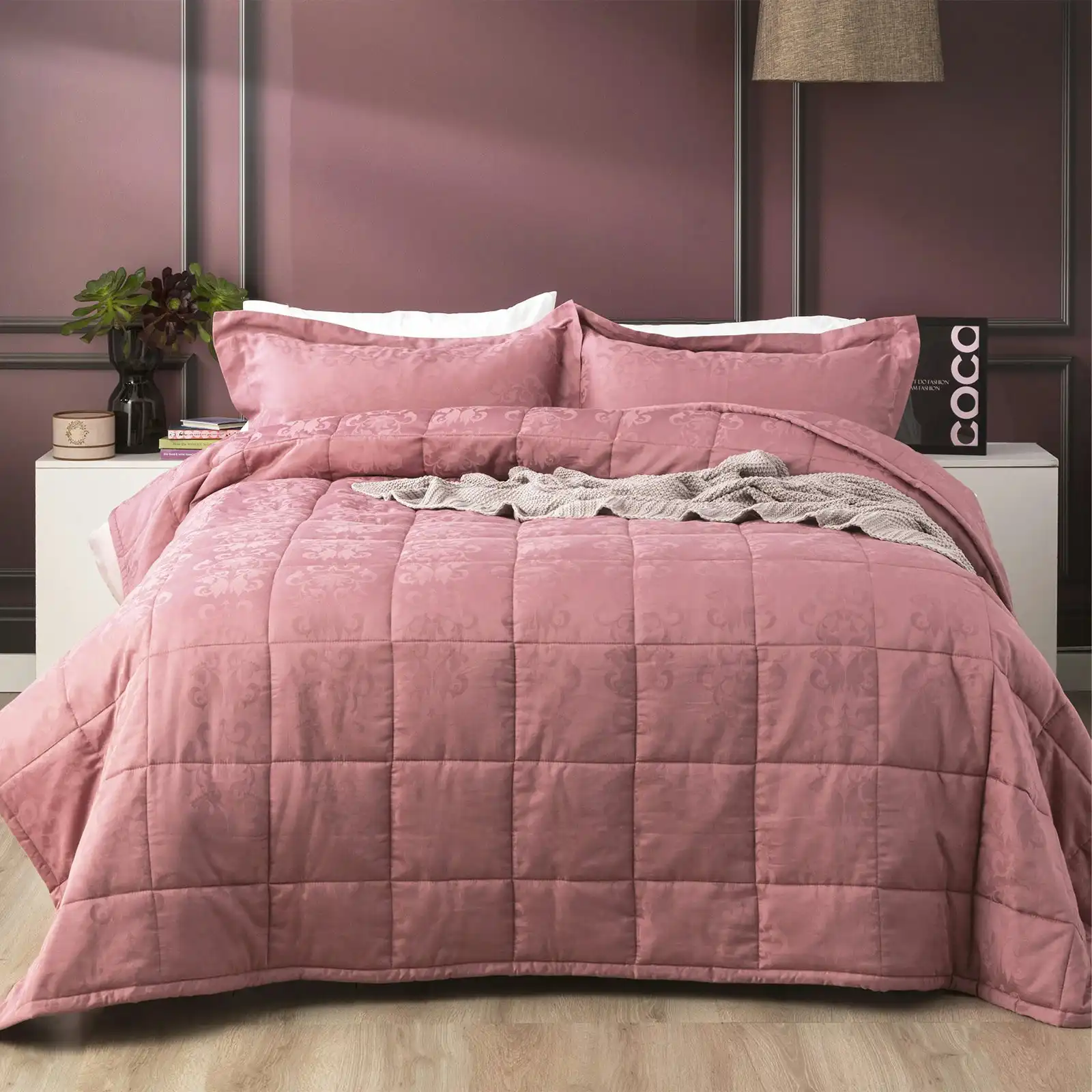Ddecor Home Paisley King Bed Comforter Set 500TC Cotton Jacquard Bedding Rose