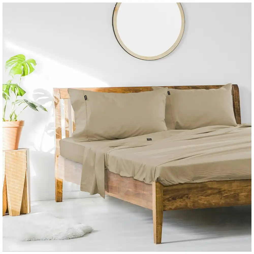 Ardor 1000TC Cotton Rich Single Bed Sheet Set Home Bedding w/ Pillowcases Stone