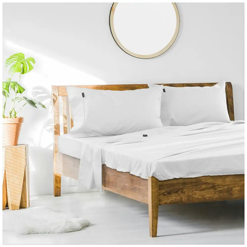 Ardor 1000TC Cotton Rich Single Bed Sheet Set Home Bedding w/ Pillowcases White