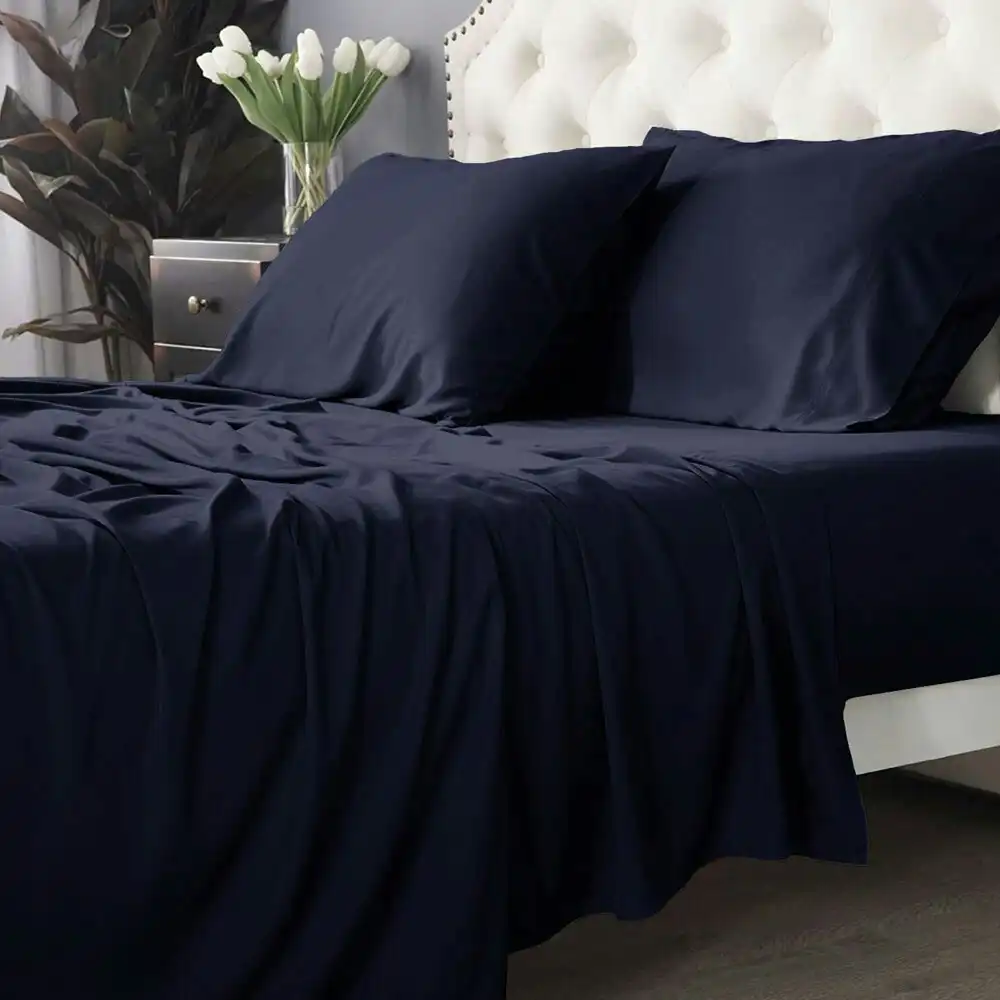 Park Avenue Split King Bed Bamboo Cotton Sheet Set w/Pillowcases 500TC Indigo