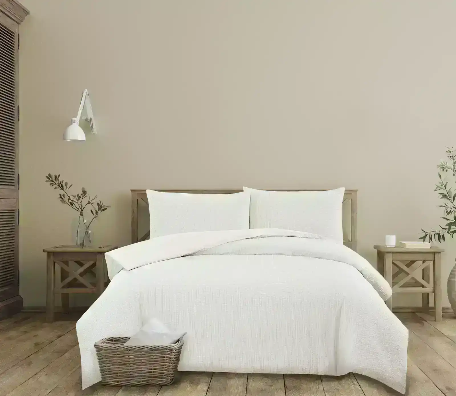 Ardor Boudoir Alistair Seersucker Home Queen Bed Quilt Cover Set Vintage White