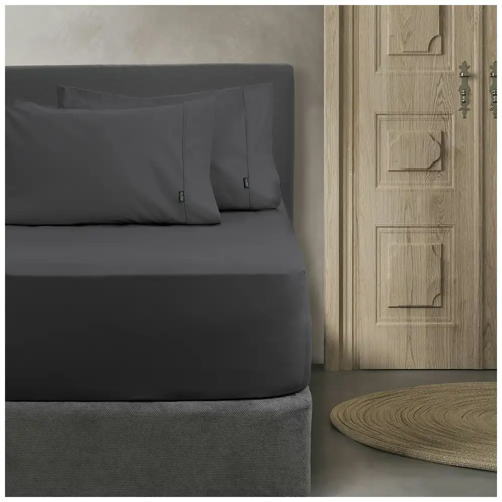 Ardor 1000TC Fitted Combo Single Bed Sheet Set/Pillowcase Home Bedding Charcoal