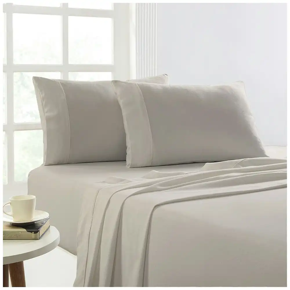 Park Avenue King Bed Flannelette Fitted Sheet Set 175GSM Egyptian Cotton Sand