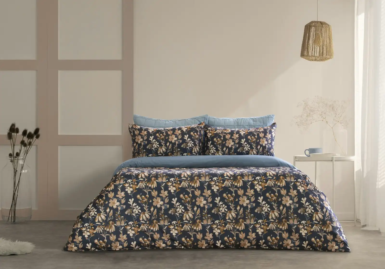 Ardor Boudoir Florentine Printed Home King Bed Quilt Cover Set Microfibre Navy