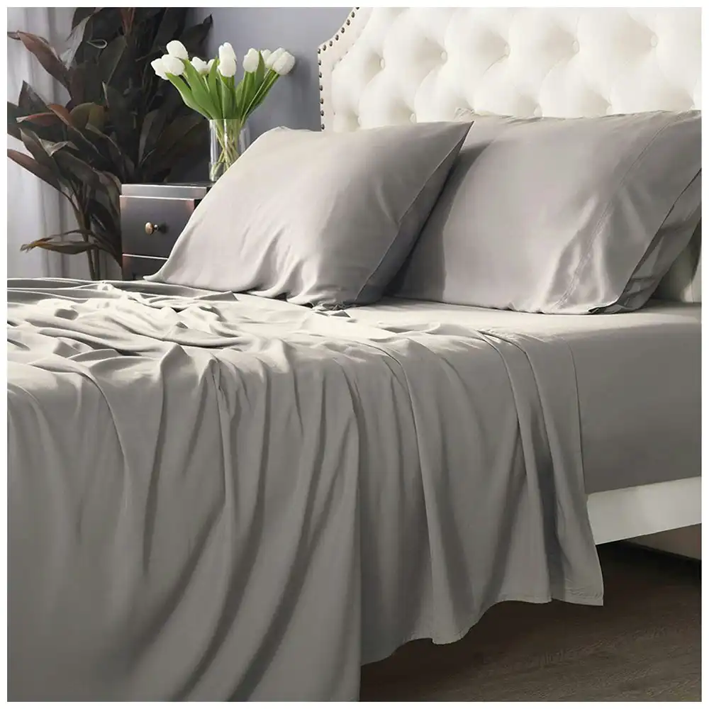 Park Avenue Long Single Fitted Sheet/Pillowcases Set 500TC Bamboo Cotton Pewter