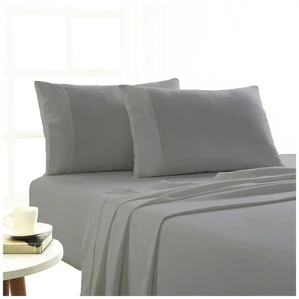 Park Avenue Mega King Bed Flannelette Fitted Sheet Set 175GSM Egypt Cotton Ash
