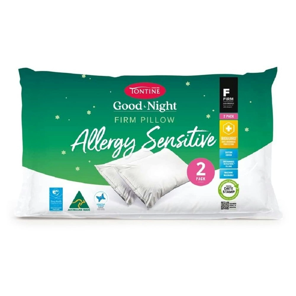 Tontine Good Night Allergy Sensitive Sleep/Bedding Pillow Firm/High Profile 2pc