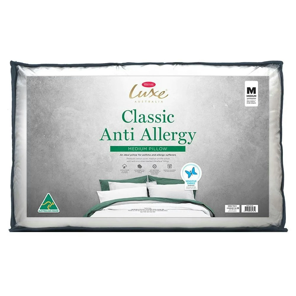 Tontine 46x72cm Luxe Classic Anti Allergy Cotton Pillow Medium Home Bedding WHT