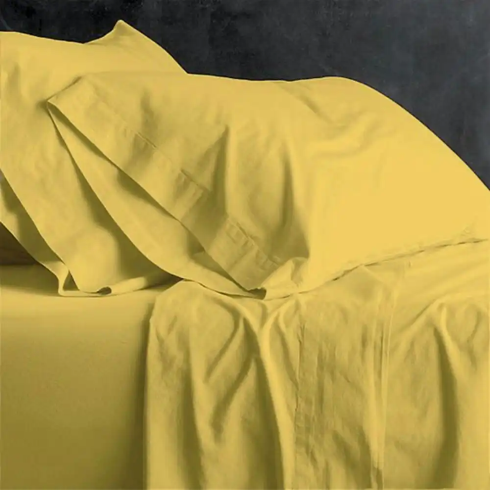 Park Avenue Queen Bed Fitted Sheet Set Cotton European Vintage Washed Yellow