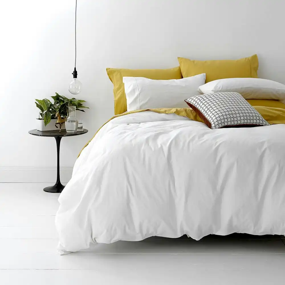 Park Avenue Queen Bed Cotton European Quilt Cover w/ 2x Pillowcases Set White
