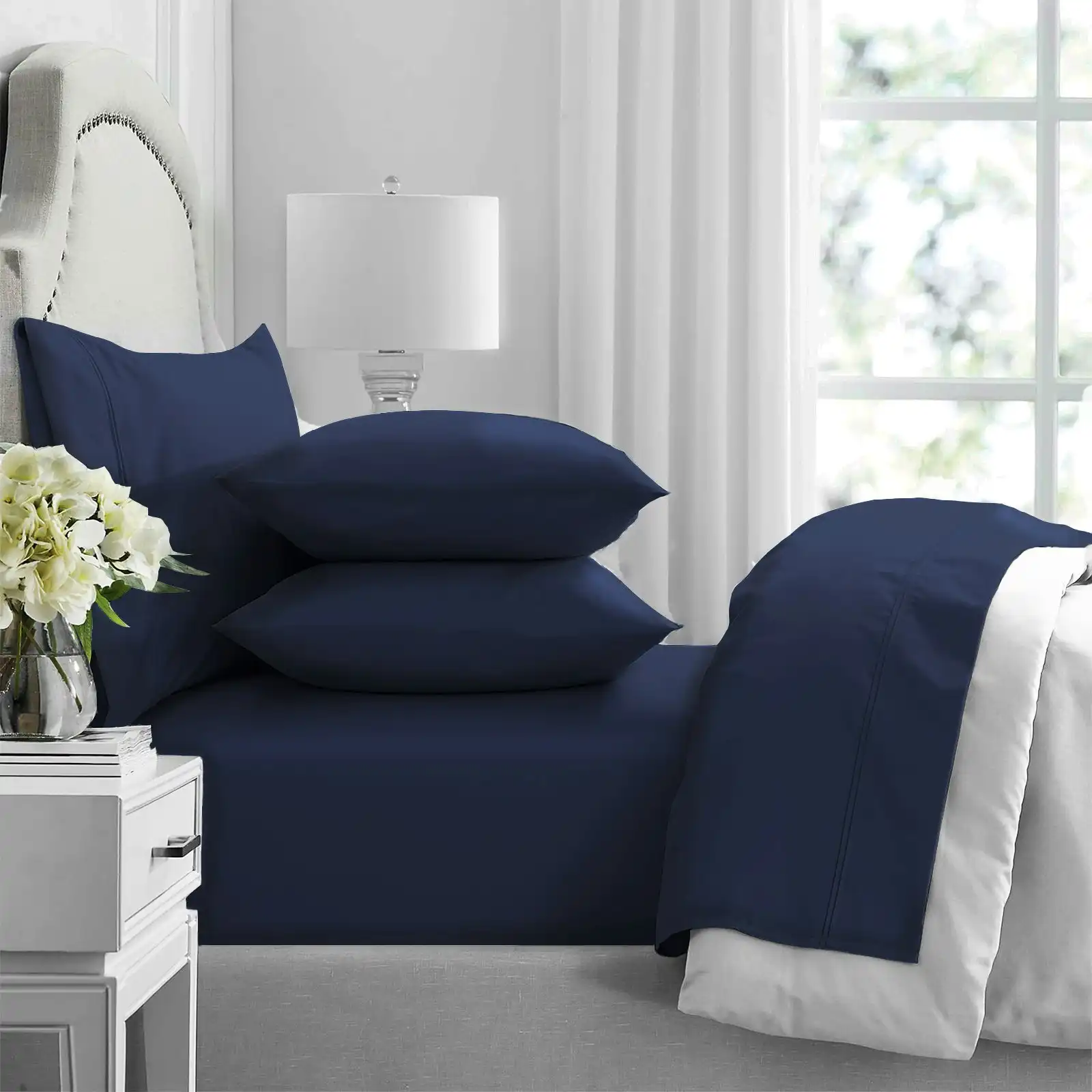 Renee Taylor King Bed Sheet Set Premium 1000TC  Egyptian Cotton Bedding Indigo