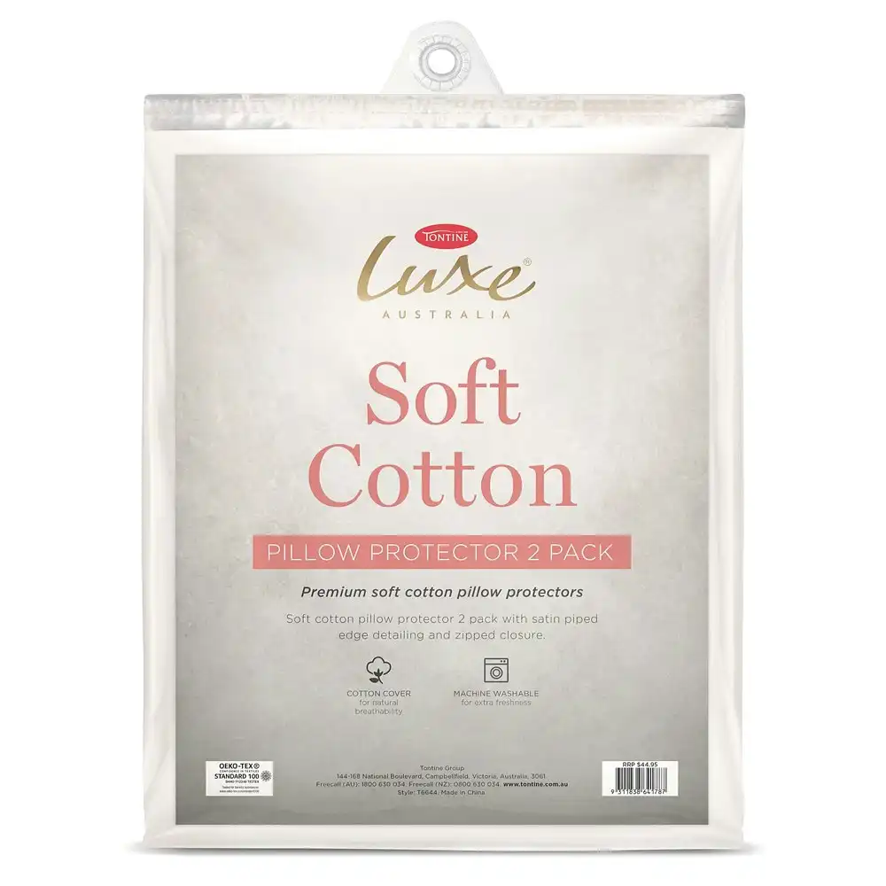 2pc Tontine Luxe Soft Cotton Pillow Protectors Machine Washable Bedding White