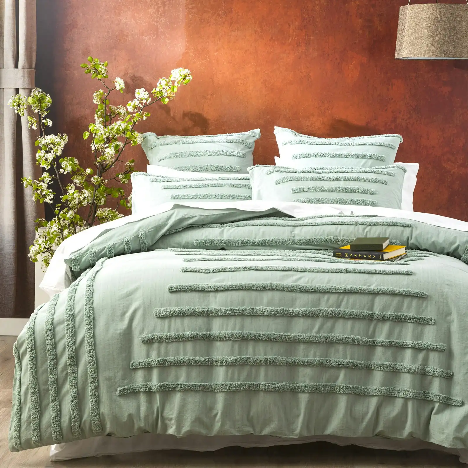 Renee Taylor Classic Super King Bed Quilt Cover Cotton VINT Washed Tufted Sage