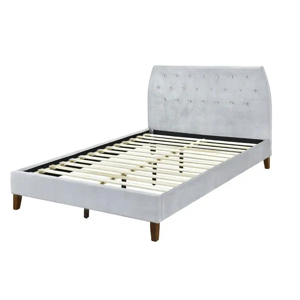 Design Square Designer Modern Velvet Fabric Bed Frame With Headboard King - Light Grey