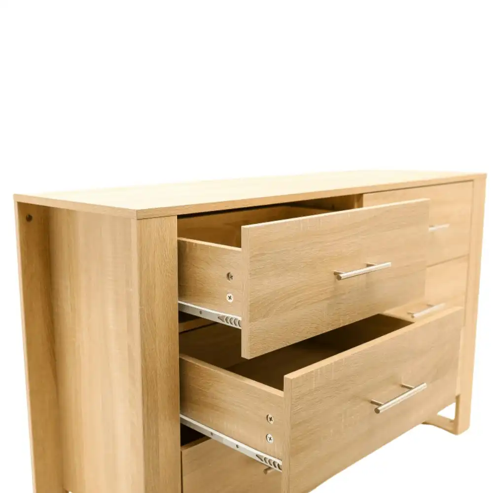 Design Square Modern Wooden Chest Of 6-Drawers Dresser Lowboy Sideboard Cabinet - Oak