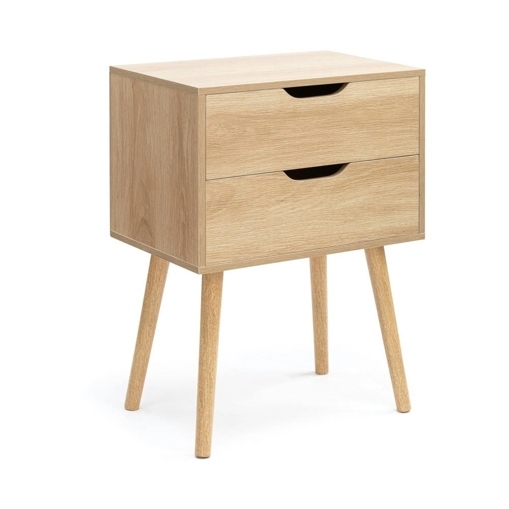 Design Square Nic Wooden Bedside Nightstand Side Table W/ 2-Drawers - Oak