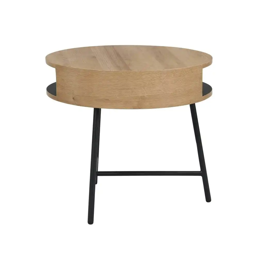 Design Square Willow Modern Scandinavian Wooden Round Side Table - Oak/Black