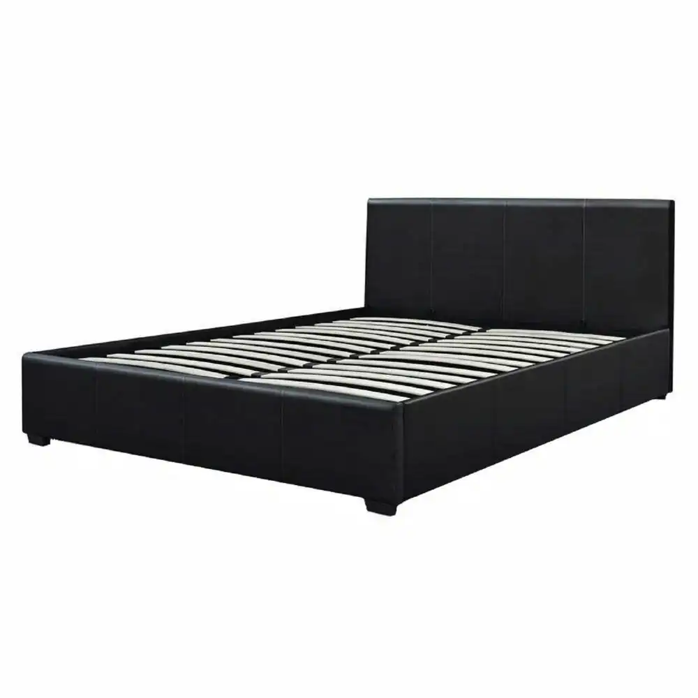 Design Square Modern Designer Gas Lift PU Leather Double Bed Frame With Headboard - Black