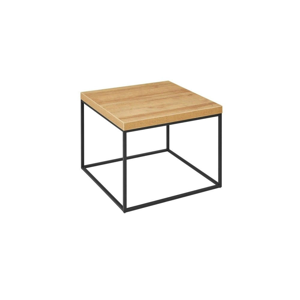 Design Square Modern Square Wooden Lamp End Side Table Metal Frame - Oak