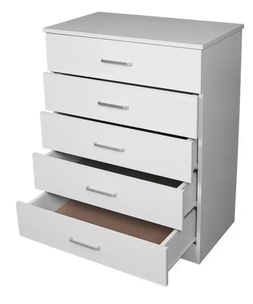Design Square Modern 5-Drawer Chest TallBoy Storage Cabinet - White