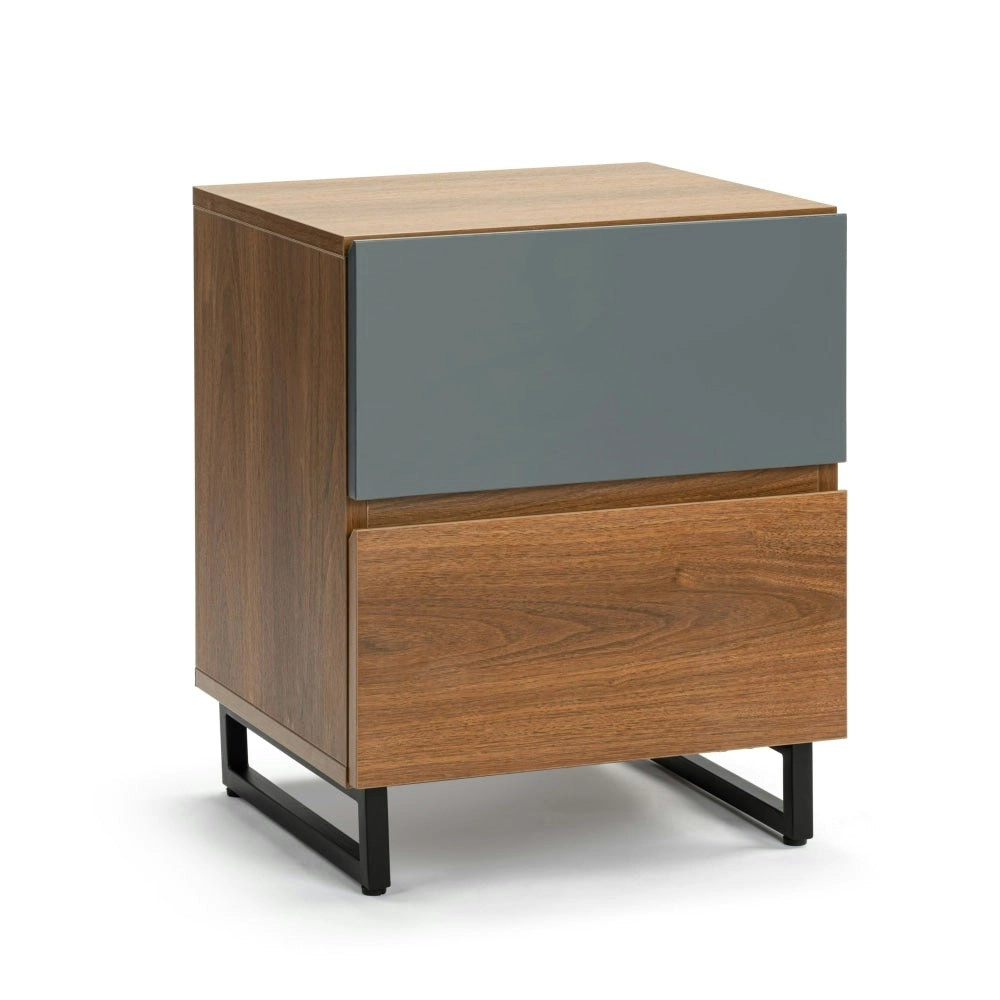 Design Square Zane Bedside Nightstand Side Table W/ 2-Drawers - Walnut/Charcoal