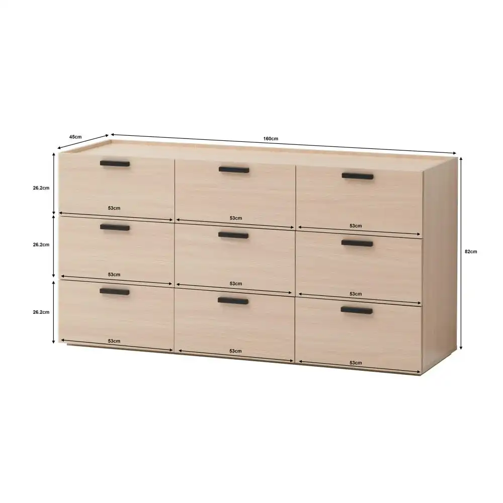 Design Square Keith Dresser Chest Of 9-Drawers Storage Cabinet - Oak
