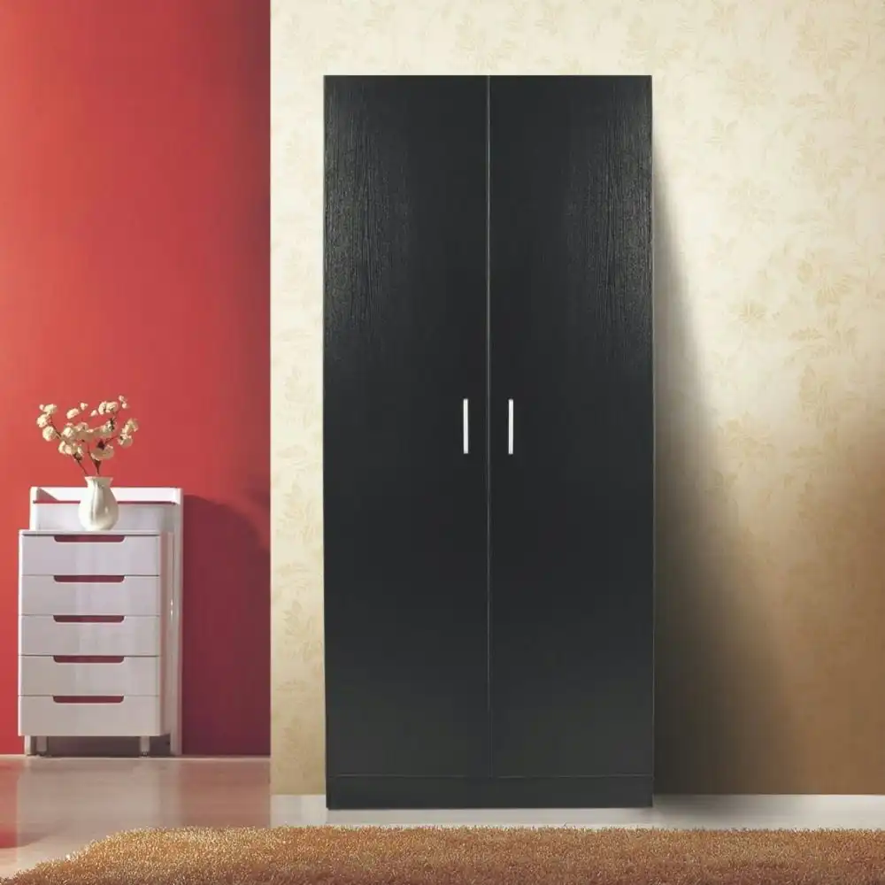 Design Square Modern 2-Door Multi-Purpose Wardrobe Closet Clothes Storage Cabinet - Black