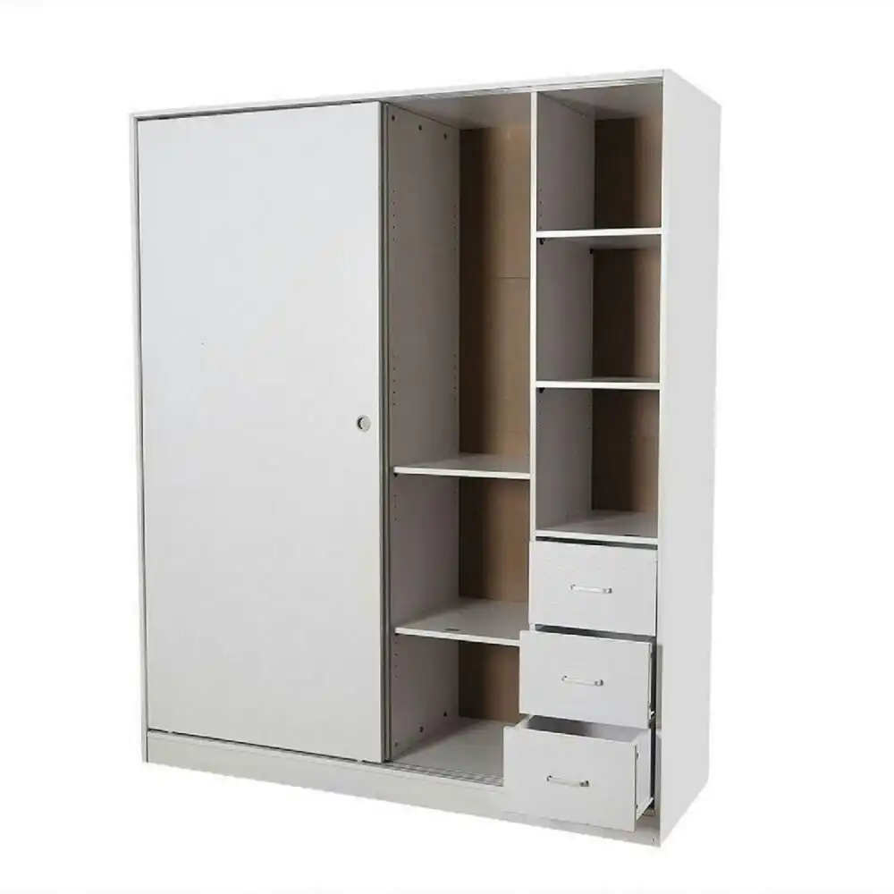 Design Square Multi-Purpose Built-In Modular Sliding Door Wardrobe Closet Clothes Storage - White