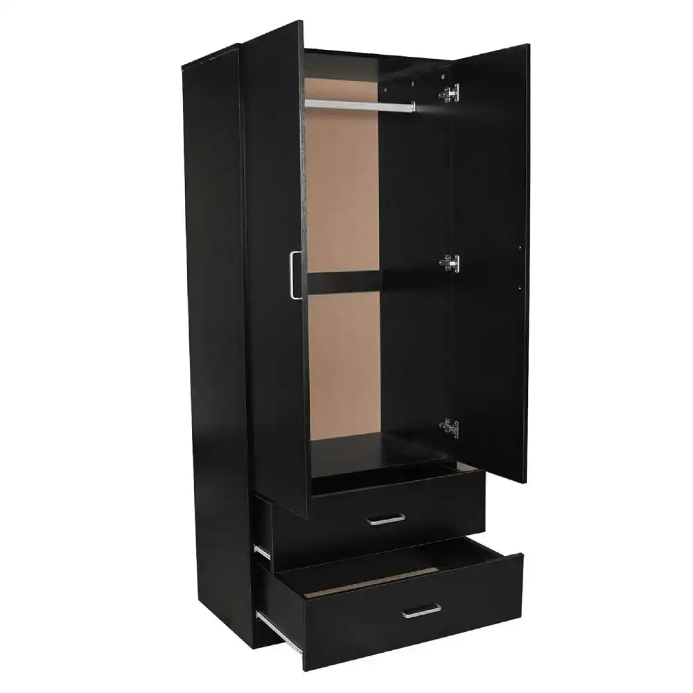 Design Square Modern 2-Door 2-Drawers Wardrobe Closet Clothes Storage Cabinet - Black