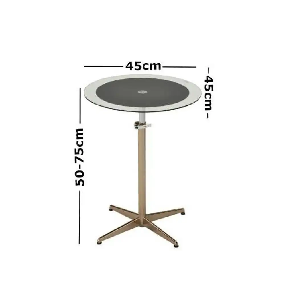6IXTY Upo Height Adjustable Round Side Lamp End Table Glass Top