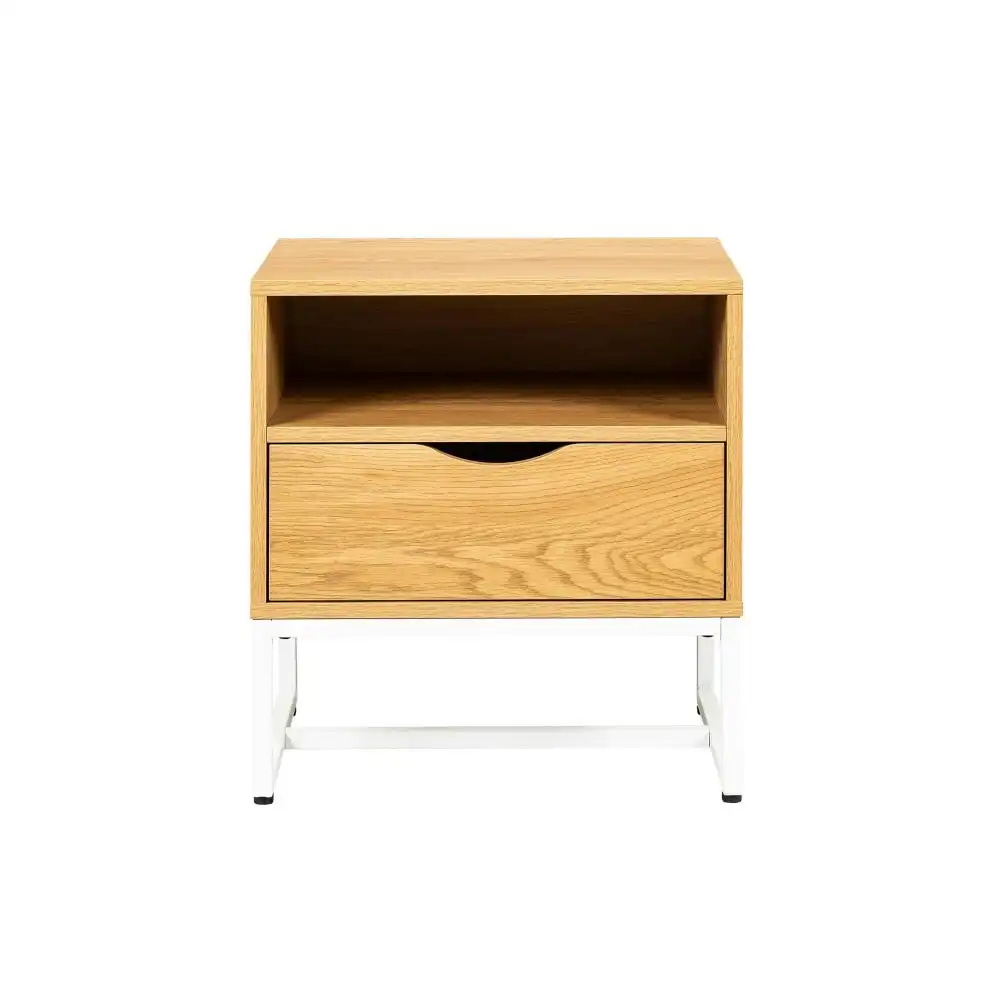 HomeStar Seashore Open Shelf Bedside Nightstand Side Table W/ 1-Drawer - Oak