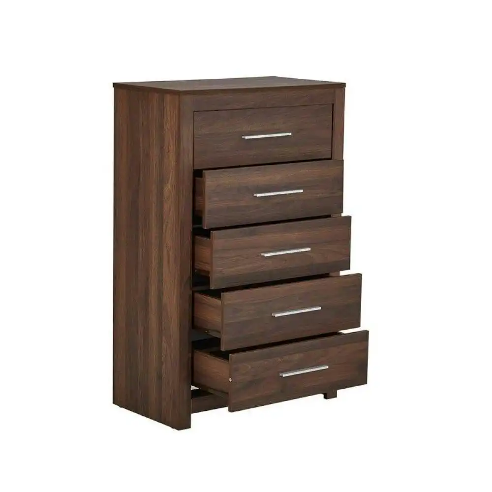 Design Square Modern Chest of 5-Drawers TallBoy Wooden Storage Cabinet - Walnut