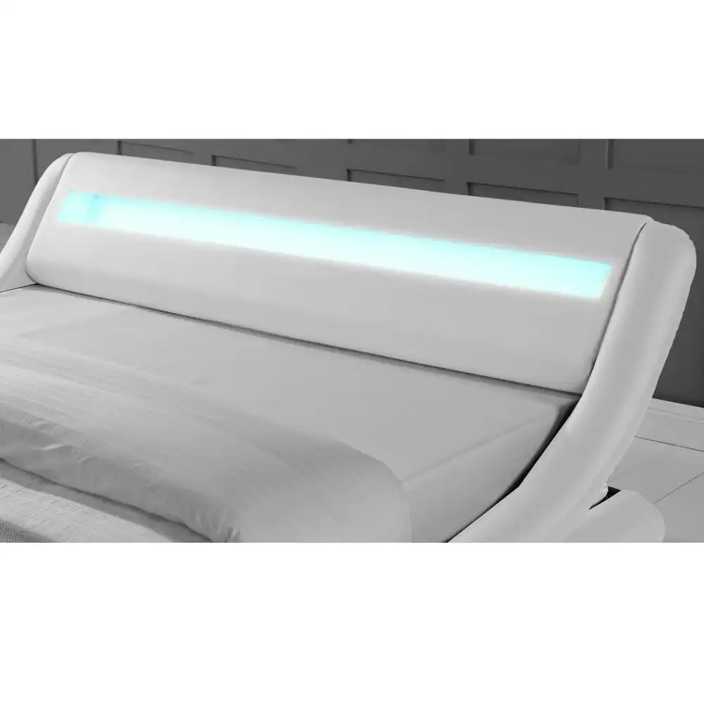 Design Square Modern Designer Queen PU Leather Bed Frame With LED Light - White