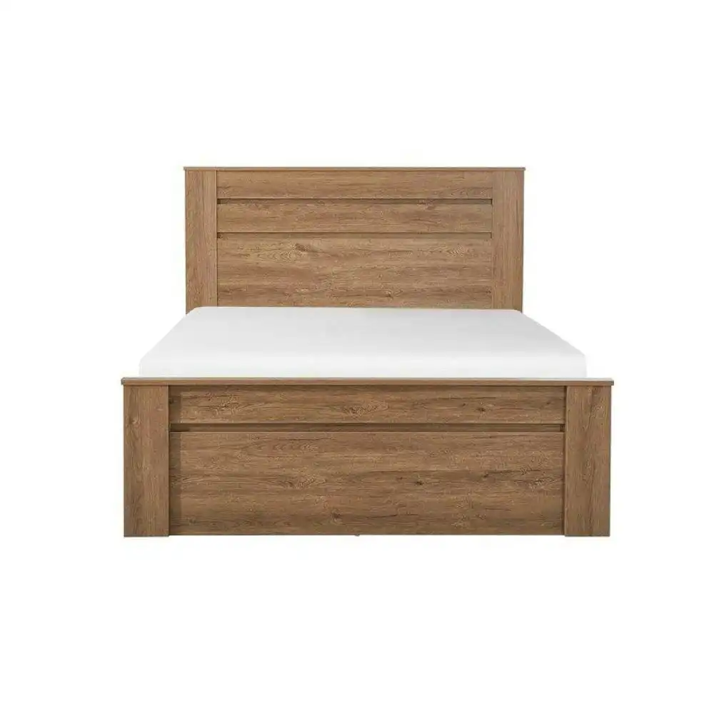 Design Square Modern Wooden Bed Frame Double Size W/ Headboard- Dark Oak