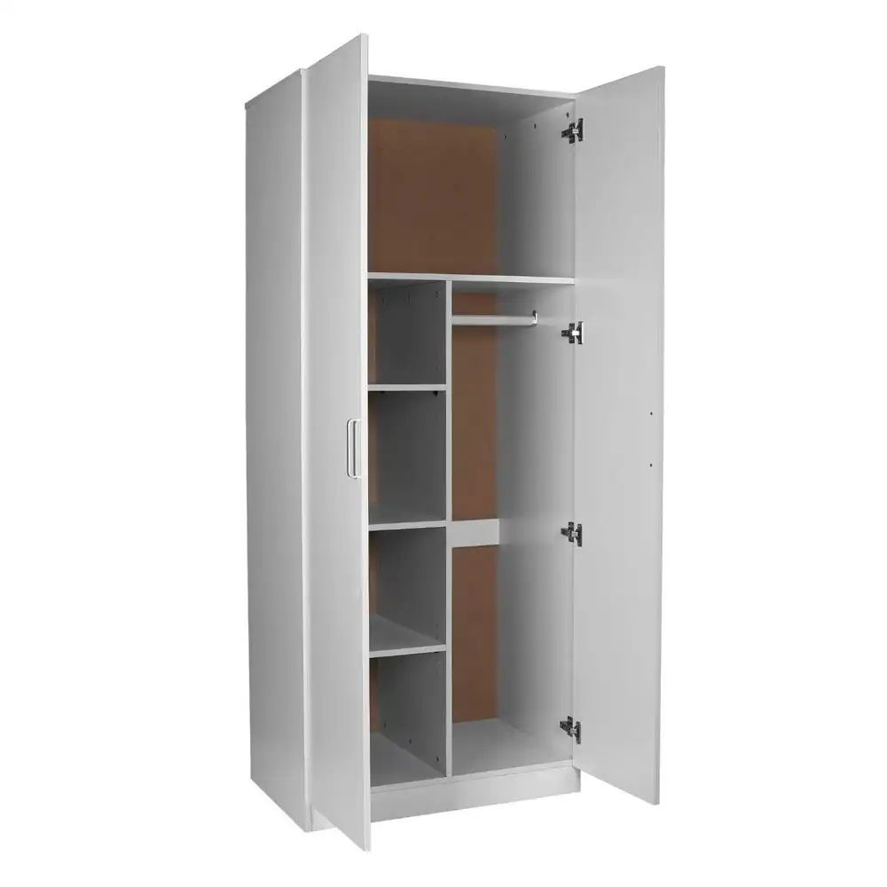 Design Square Modern 2-Door Multi-Purpose Wardrobe Closet Clothes Storage Cabinet - White