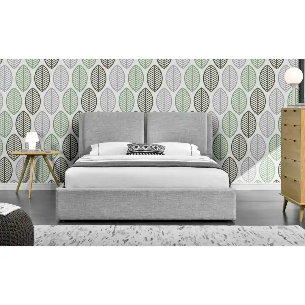 Design Square Modern Designer Fabric Gas Lift Bed Frame W/ Headboard Double Size - Light Grey