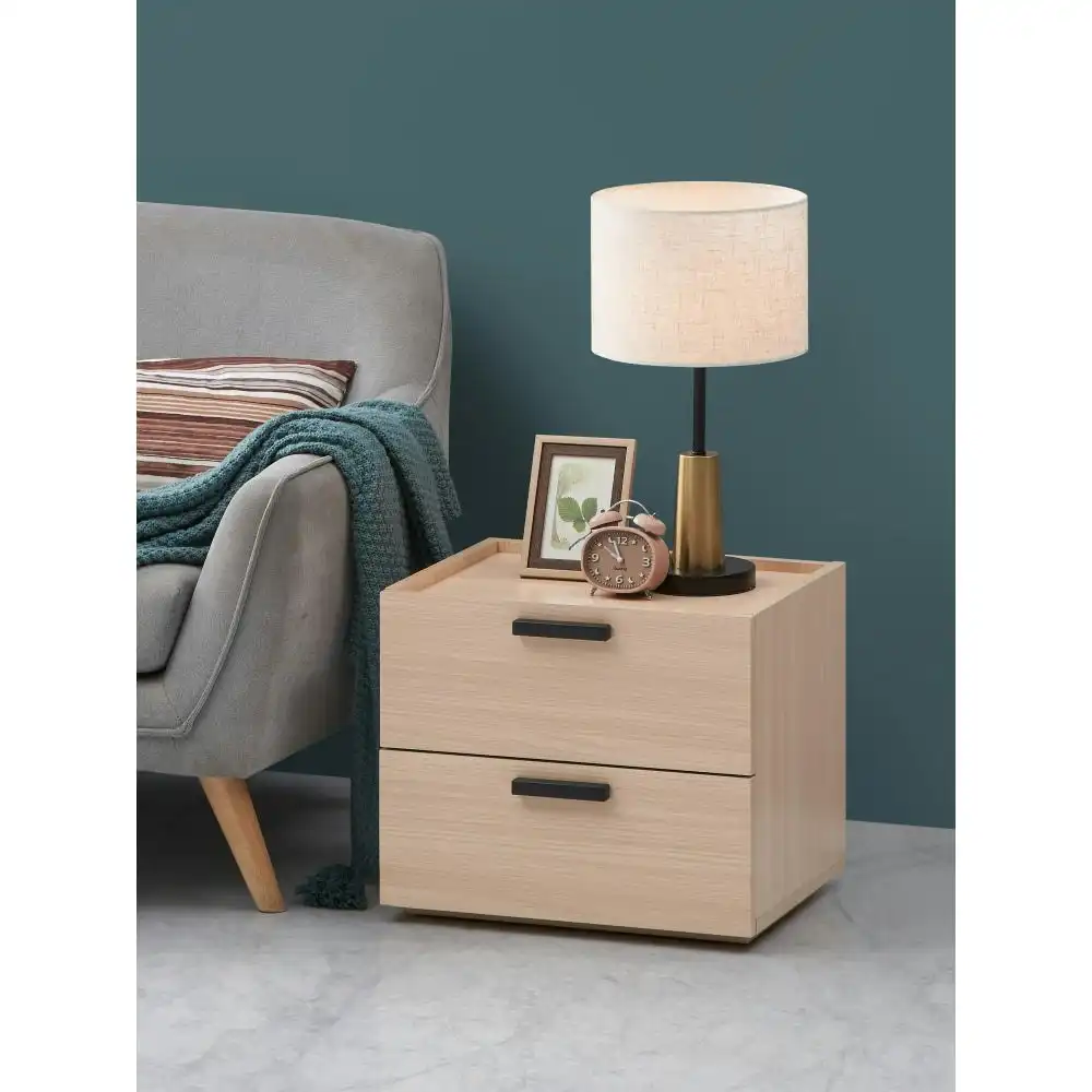 Keith Bedside Nightstand Side Table W/ 2-Drawers - Oak