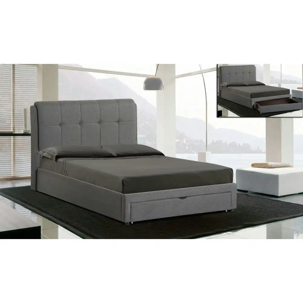 Regina Modern Fabric Bed Frame Double Size With Storage - Grey
