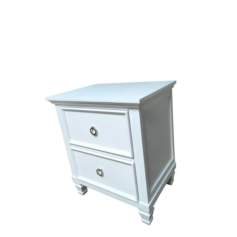 Seina Hampton Classic Solid Wooden Bedside Nightstand Side Table W/ 2-Drawers - White