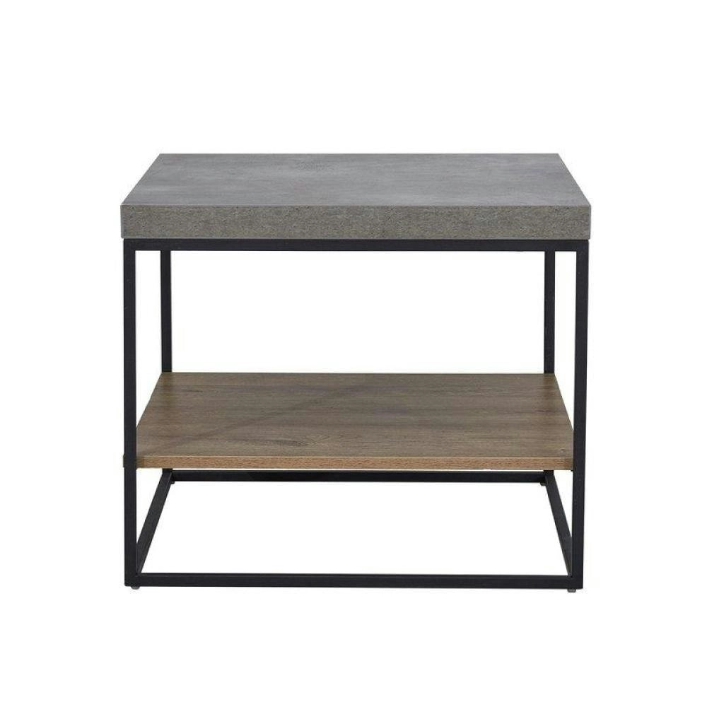 Design Square Modern Open Shelf Nightstand End Side Lamp Table - Black Metal Legs - Cement Grey