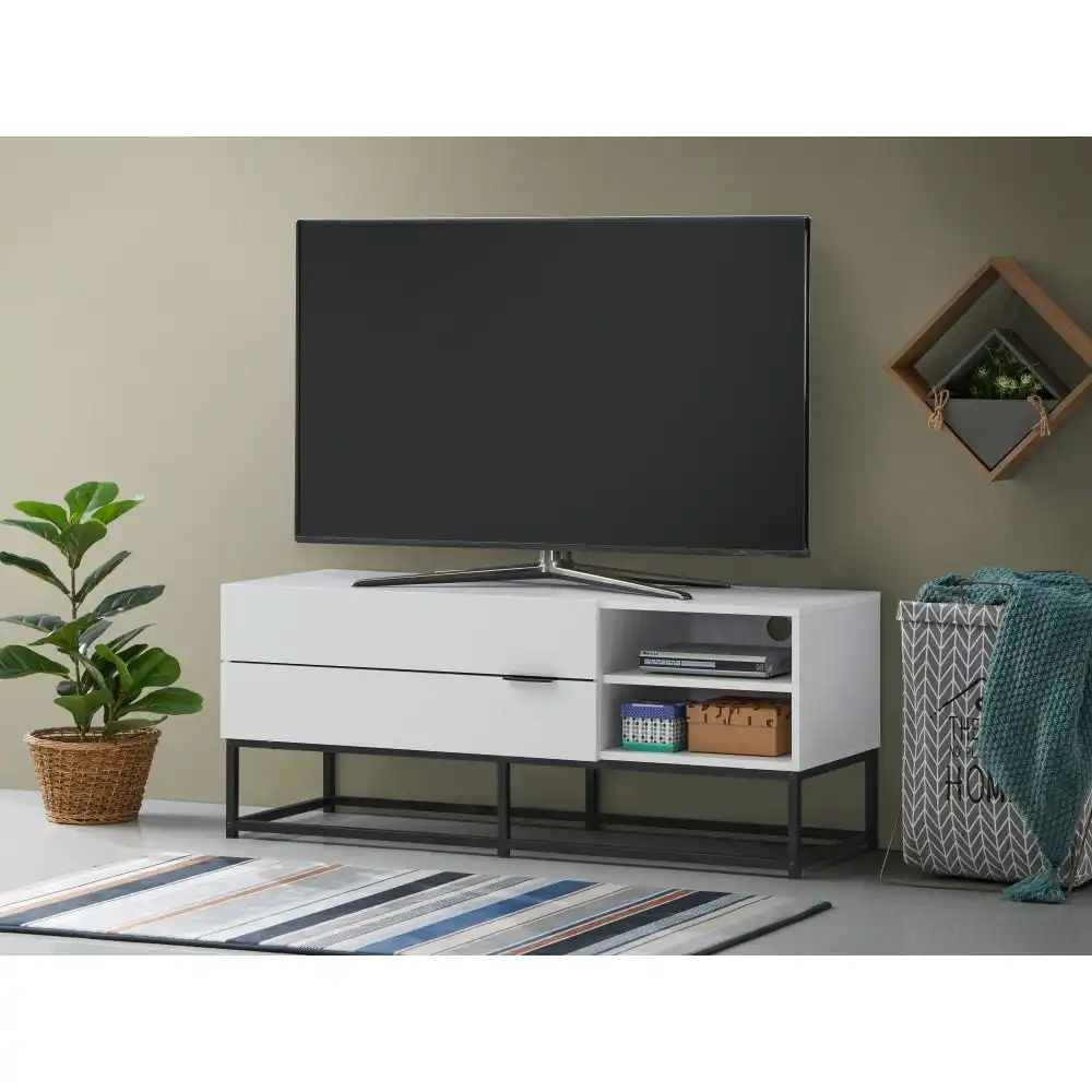 Brian Modern Compact Entertainment Unit TV Stand 120cm W/ 2-Drawers - White/Black