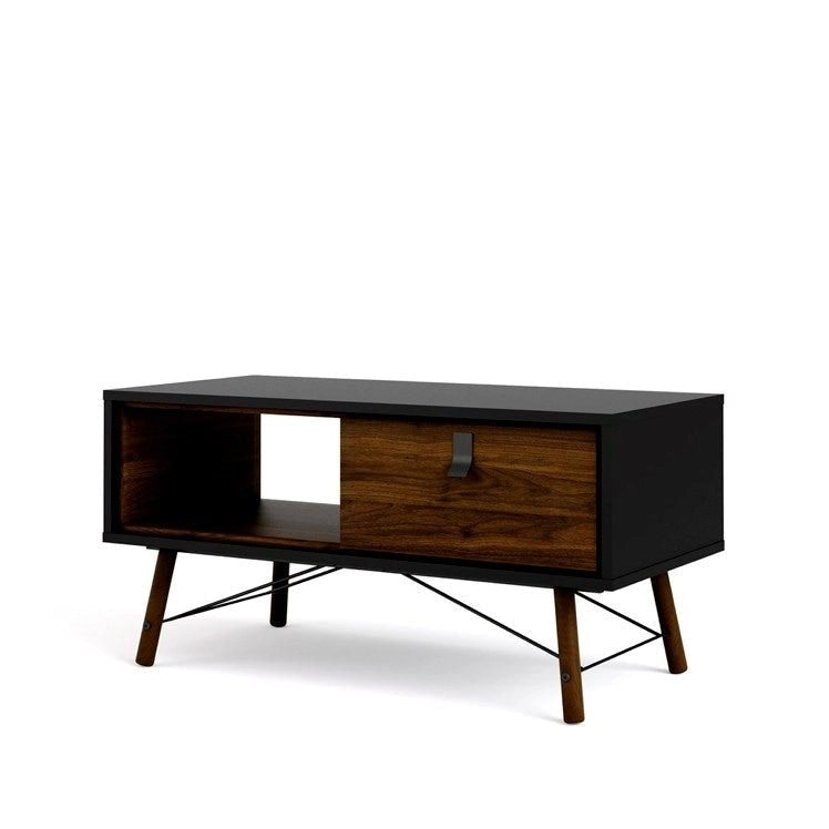 Design Square Silas Wooden Open Shelf Coffee Table W/ 1-Drawer - Black