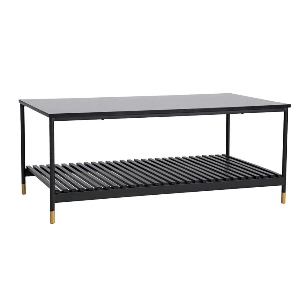 Maestro Furniture Alcone Wooden Rectangular Open Shelf Coffee Table W/ Gold Accents - Satin Black