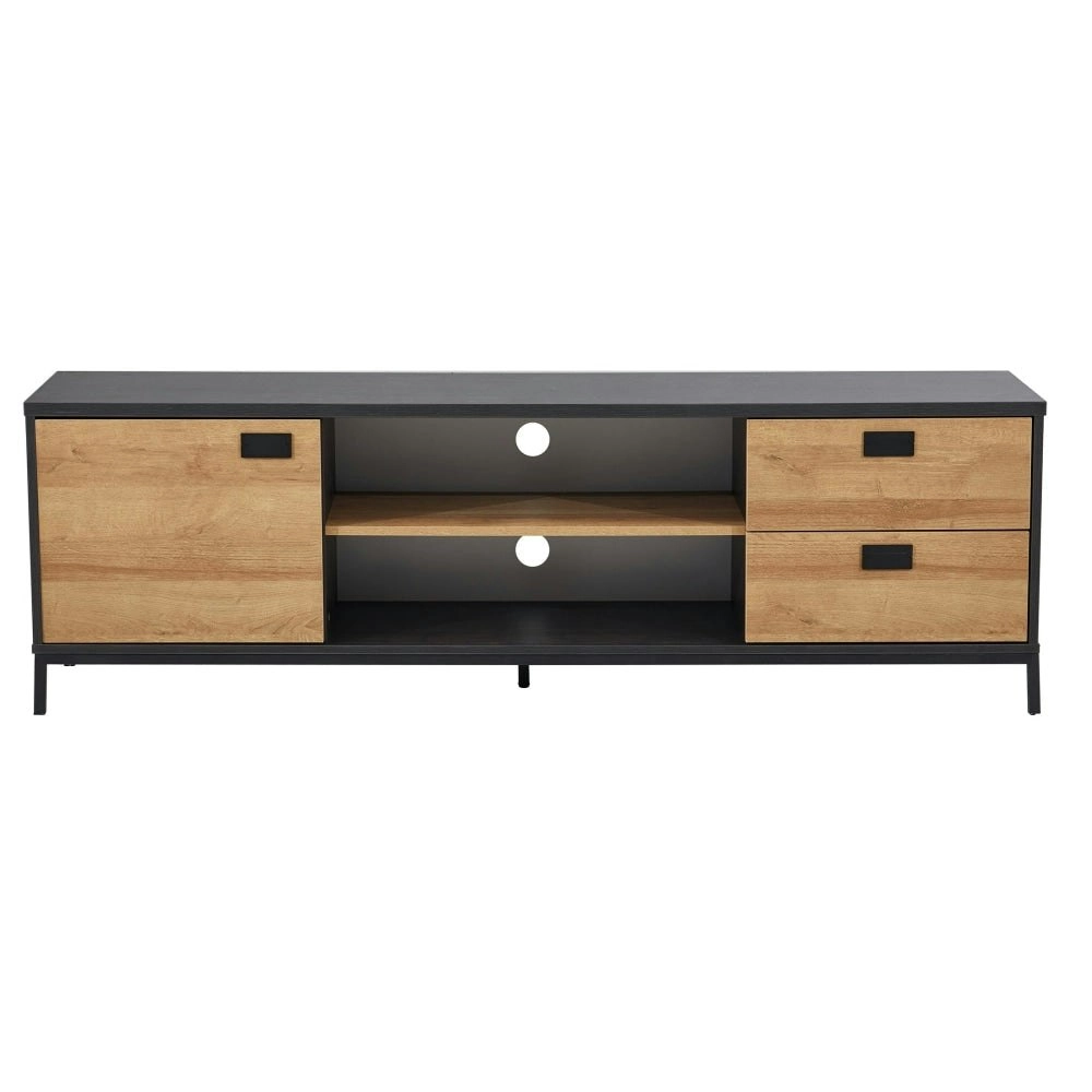 Design Square Modern Classic TV Stand Entertainment Unit W/ Storage 180cm - Oak & Black